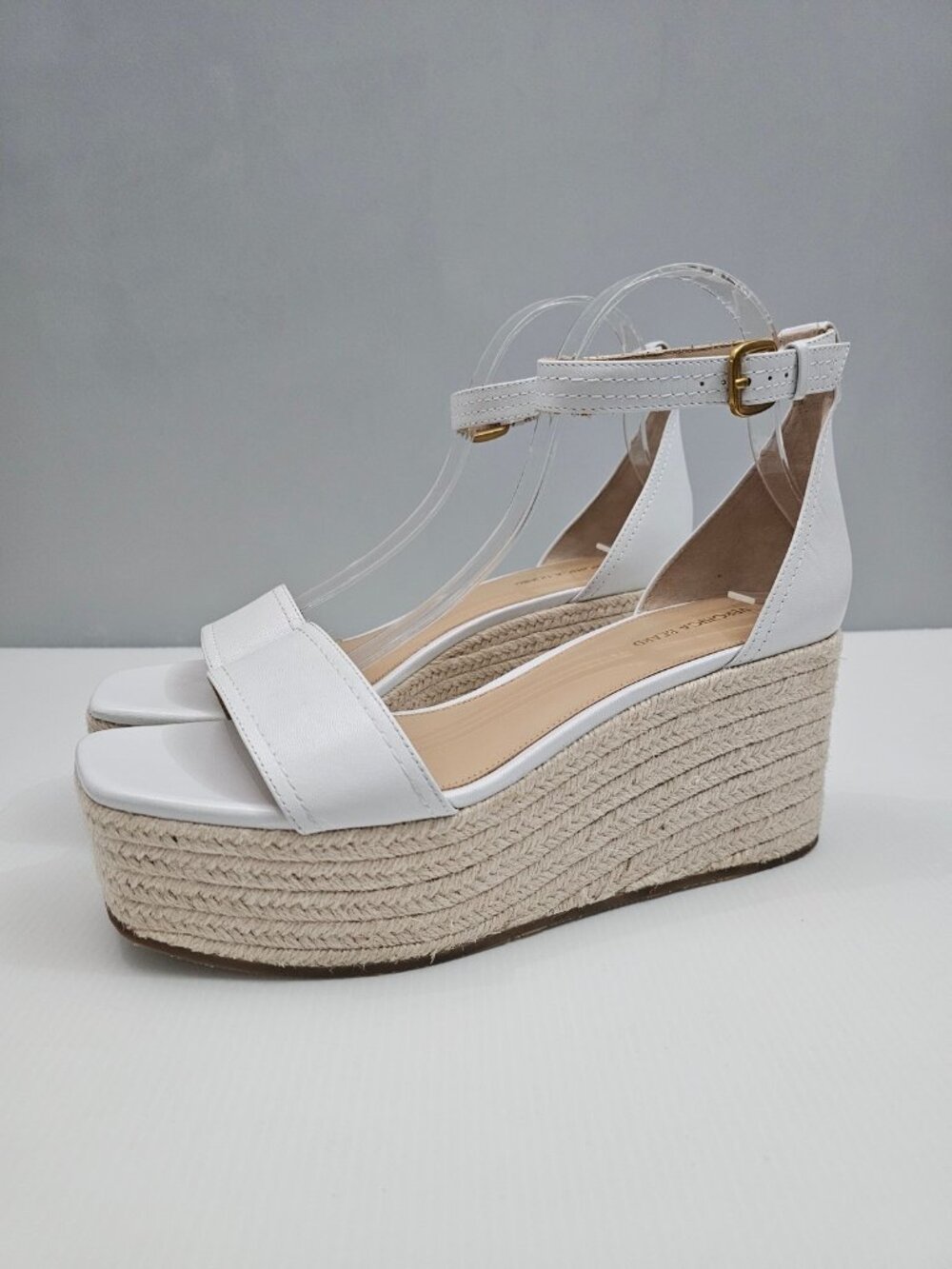 Veronica Beard Gianna Espadrille Wedge Sandal 10.5 White Leather Ankle Strap